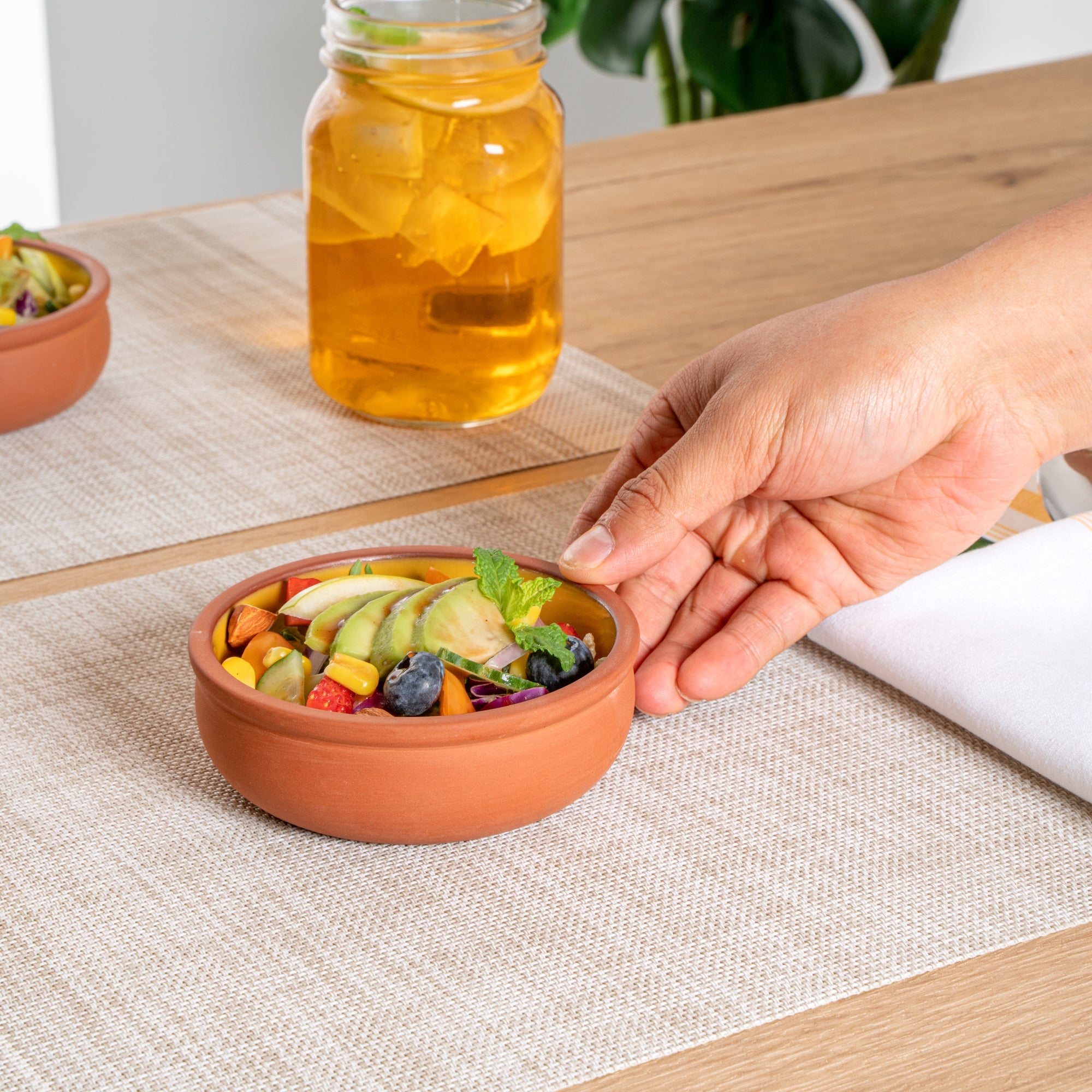Terra Tek 7 oz Terracotta Cazuela Bowl - Yellow Glazed Interior, Oven-Safe, Microwave-Safe - 4 1/2'' x 4 1/2'' x 1 1/2'' - 10 count box