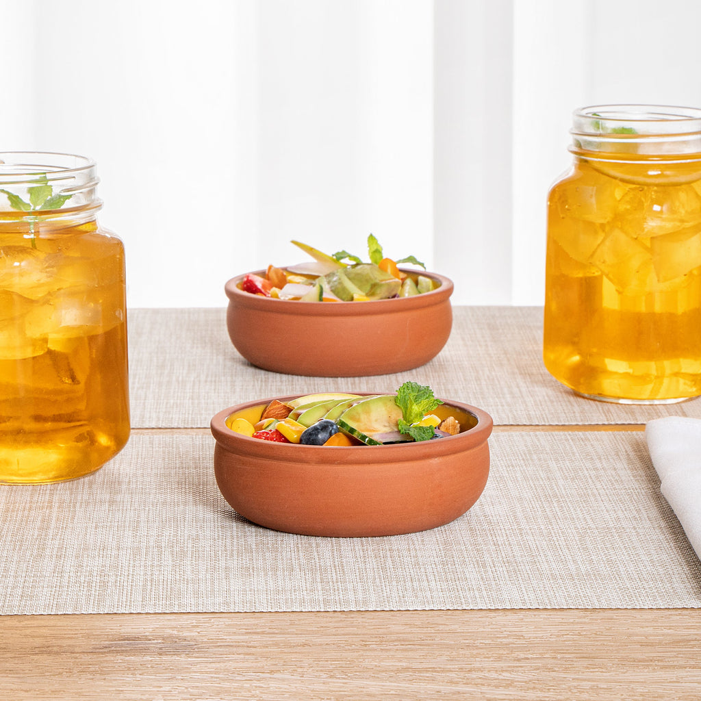 Terra Tek 7 oz Terracotta Cazuela Bowl - Yellow Glazed Interior, Oven-Safe, Microwave-Safe - 4 1/2'' x 4 1/2'' x 1 1/2'' - 10 count box