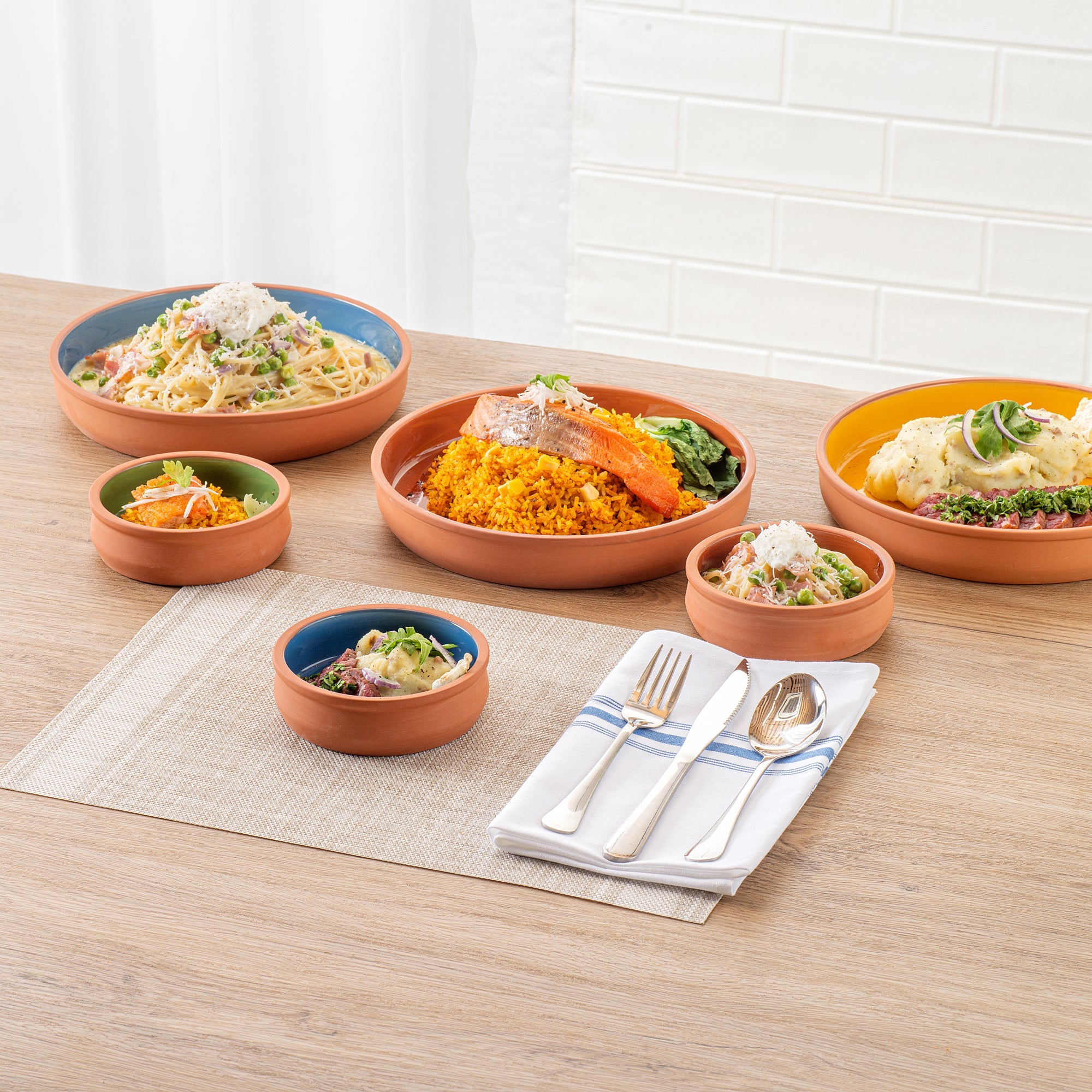 Terra Tek 9 oz Terracotta Cazuela Bowl - Blue Glazed Interior, Oven-Safe, Microwave-Safe - 4 3/4'' x 4 3/4'' x 1 1/2'' - 2 count box
