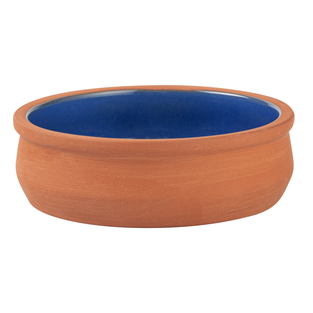 Terra Tek 9 oz Terracotta Cazuela Bowl - Blue Glazed Interior, Oven-Safe, Microwave-Safe - 4 3/4'' x 4 3/4'' x 1 1/2'' - 10 count box
