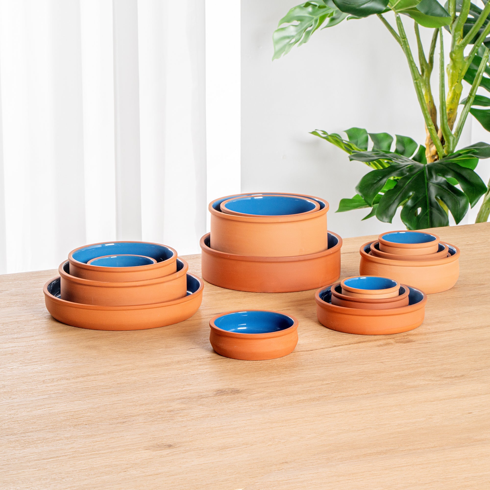 Terra Tek 9 oz Terracotta Cazuela Bowl - Blue Glazed Interior, Oven-Safe, Microwave-Safe - 4 3/4'' x 4 3/4'' x 1 1/2'' - 10 count box