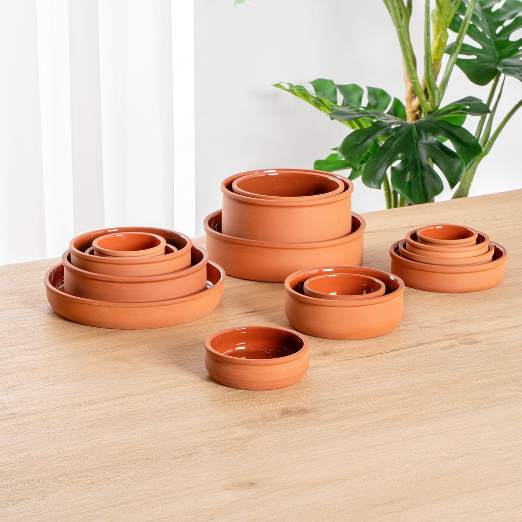Terra Tek 9 oz Terracotta Cazuela Bowl - Brown Glazed Interior, Oven-Safe, Microwave-Safe - 4 3/4'' x 4 3/4'' x 1 1/2'' - 10 count box