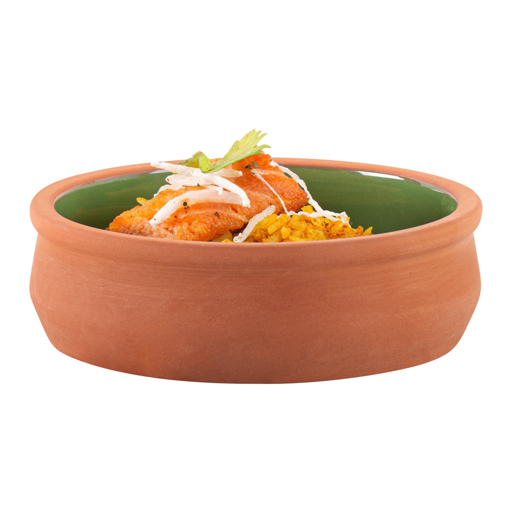 Terra Tek 9 oz Terracotta Cazuela Bowl - Green Glazed Interior, Oven-Safe, Microwave-Safe - 4 3/4'' x 4 3/4'' x 1 1/2'' - 2 count box