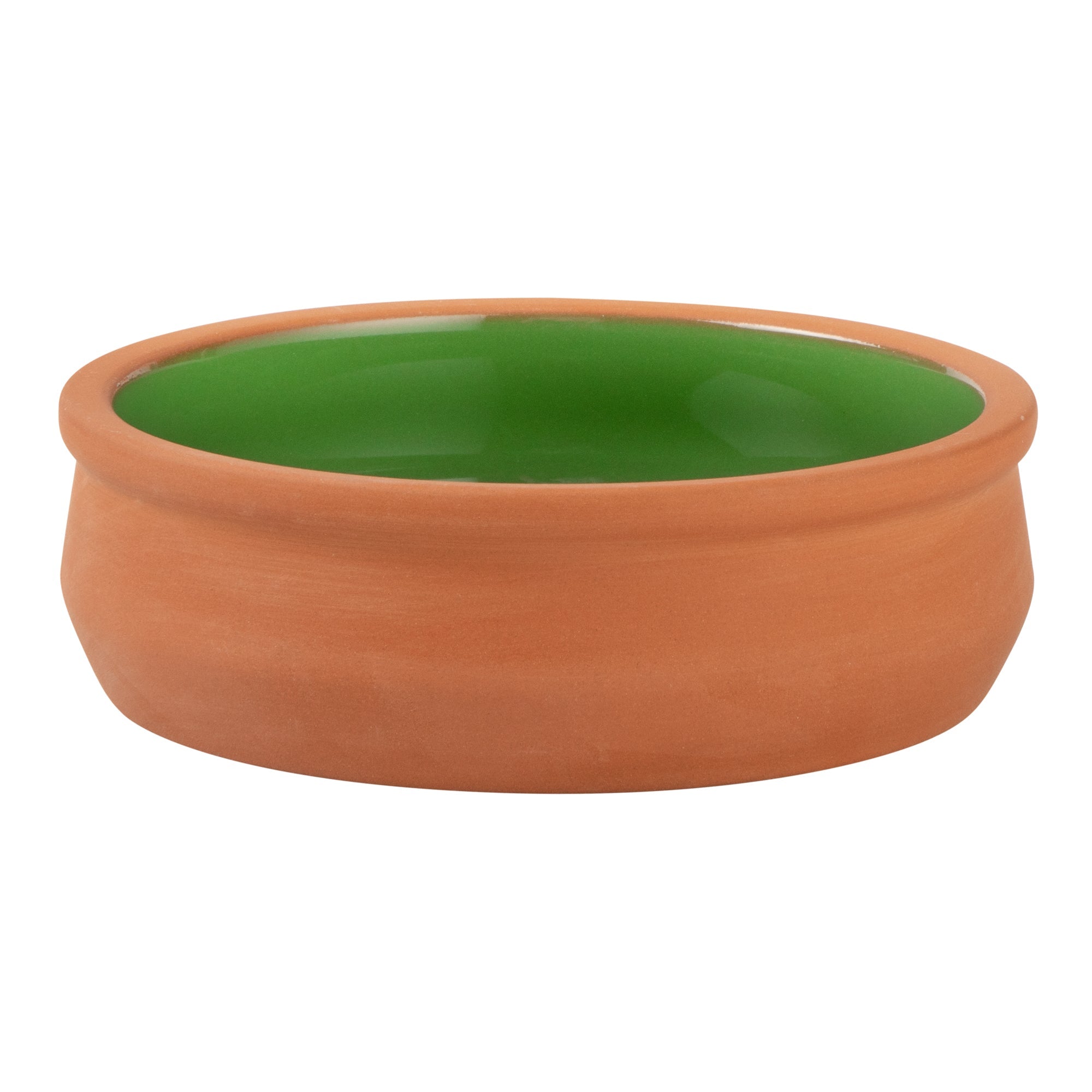 Terra Tek 9 oz Terracotta Cazuela Bowl - Green Glazed Interior, Oven-Safe, Microwave-Safe - 4 3/4'' x 4 3/4'' x 1 1/2'' - 10 count box