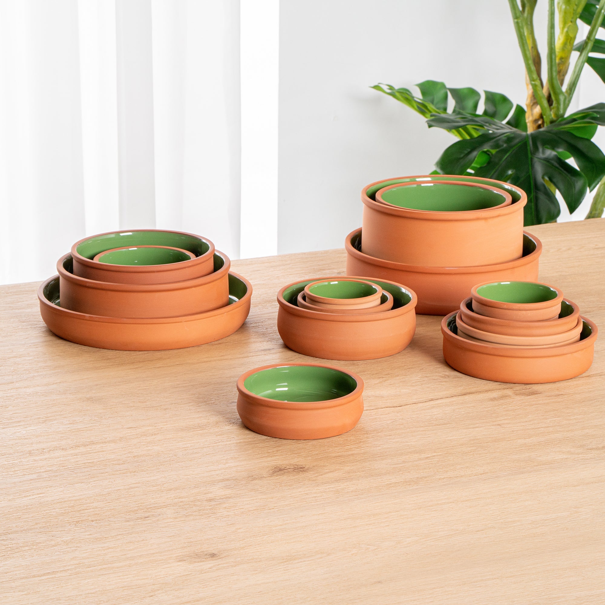 Terra Tek 9 oz Terracotta Cazuela Bowl - Green Glazed Interior, Oven-Safe, Microwave-Safe - 4 3/4'' x 4 3/4'' x 1 1/2'' - 10 count box