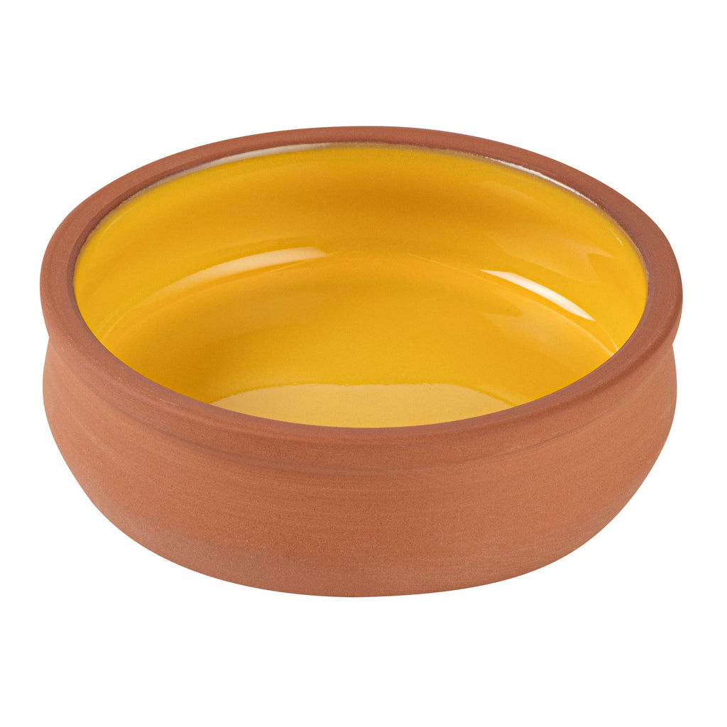 Terra Tek 9 oz Terracotta Cazuela Bowl - Yellow Glazed Interior, Oven-Safe, Microwave-Safe - 4 3/4'' x 4 3/4'' x 1 1/2'' - 2 count box