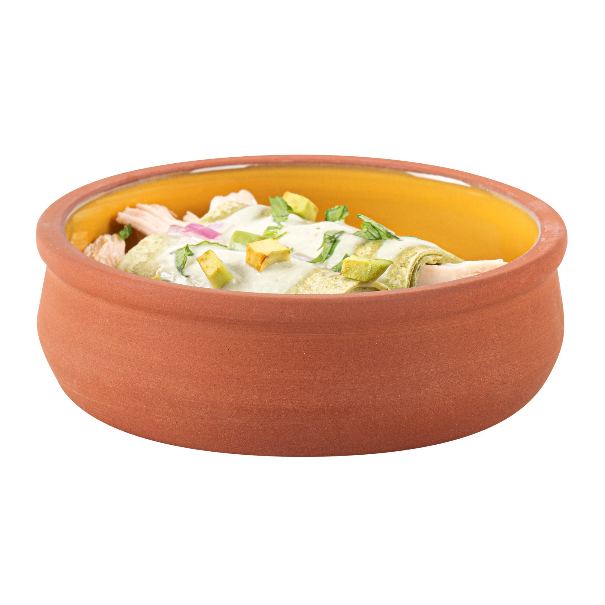 Terra Tek 9 oz Terracotta Cazuela Bowl - Yellow Glazed Interior, Oven-Safe, Microwave-Safe - 4 3/4'' x 4 3/4'' x 1 1/2'' - 2 count box