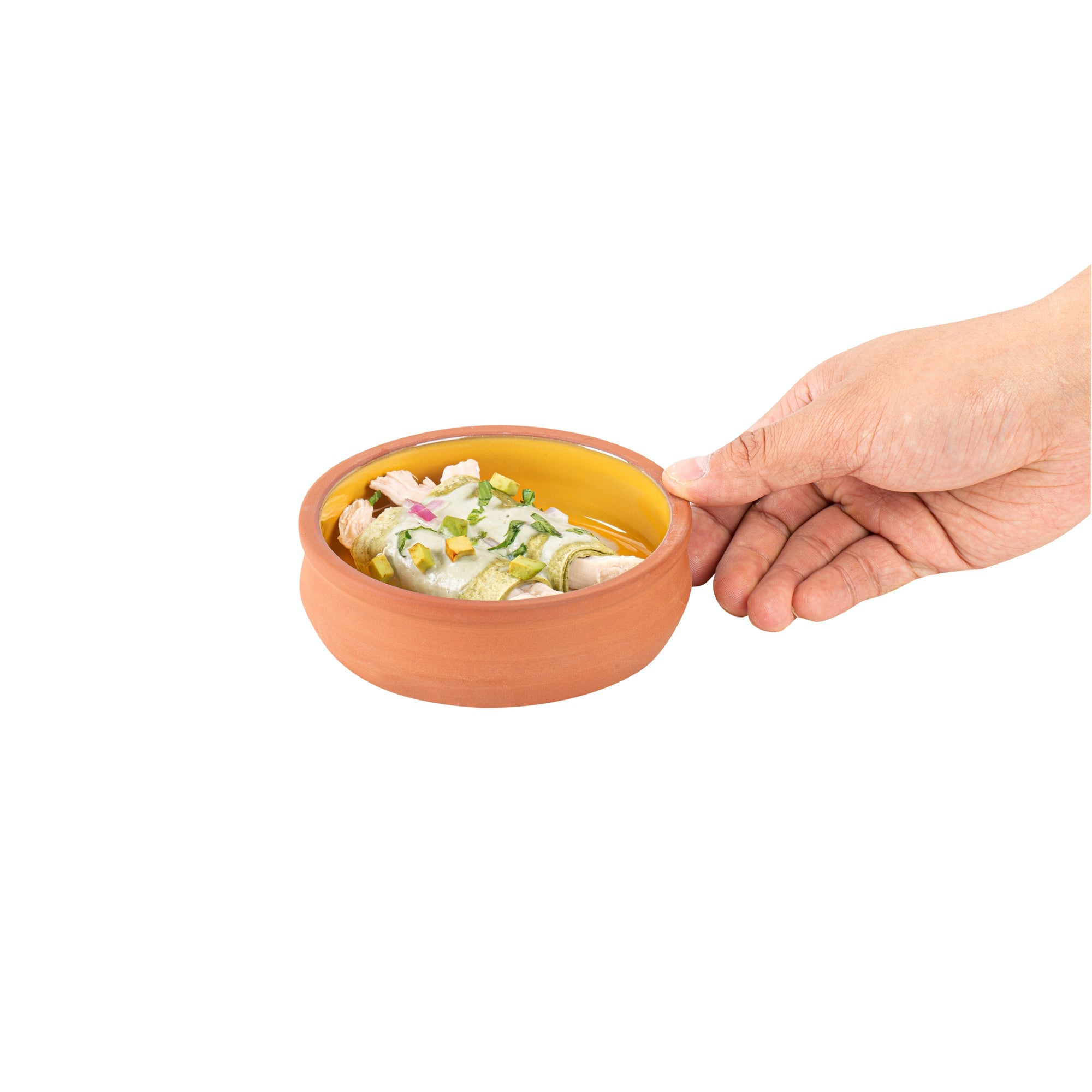Terra Tek 9 oz Terracotta Cazuela Bowl - Yellow Glazed Interior, Oven-Safe, Microwave-Safe - 4 3/4'' x 4 3/4'' x 1 1/2'' - 2 count box