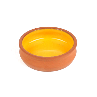 Terra Tek 9 oz Terracotta Cazuela Bowl - Yellow Glazed Interior, Oven-Safe, Microwave-Safe - 4 3/4'' x 4 3/4'' x 1 1/2'' - 10 count box