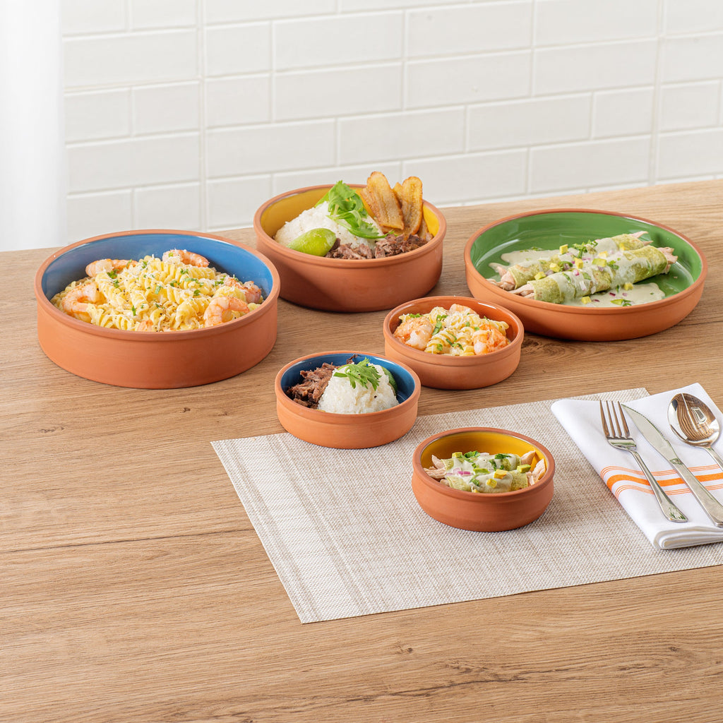 Terra Tek 9 oz Terracotta Cazuela Bowl - Yellow Glazed Interior, Oven-Safe, Microwave-Safe - 4 3/4'' x 4 3/4'' x 1 1/2'' - 10 count box
