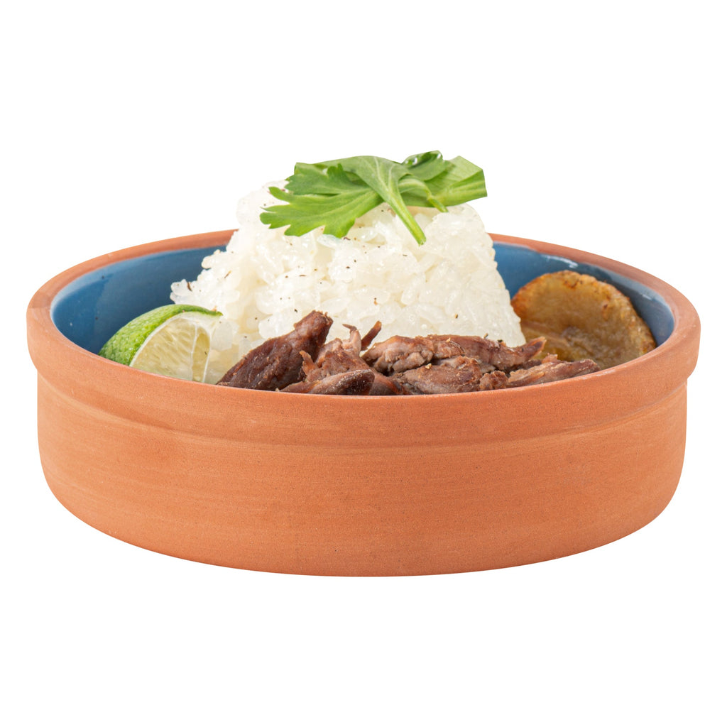 Terra Tek 9 oz Terracotta Cazuela Bowl - Blue Glazed Interior, Oven-Safe, Microwave-Safe - 5'' x 5'' x 1 1/4'' - 10 count box