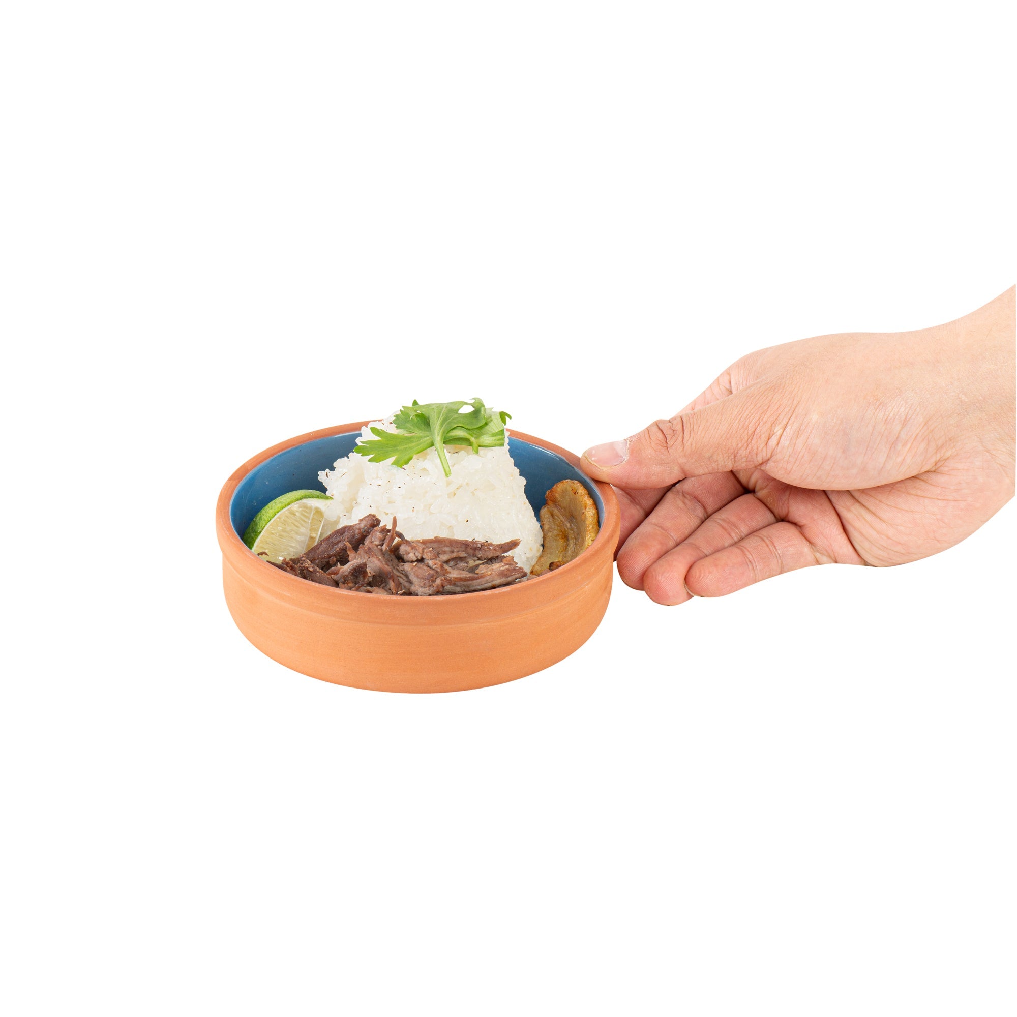 Terra Tek 9 oz Terracotta Cazuela Bowl - Blue Glazed Interior, Oven-Safe, Microwave-Safe - 5'' x 5'' x 1 1/4'' - 10 count box