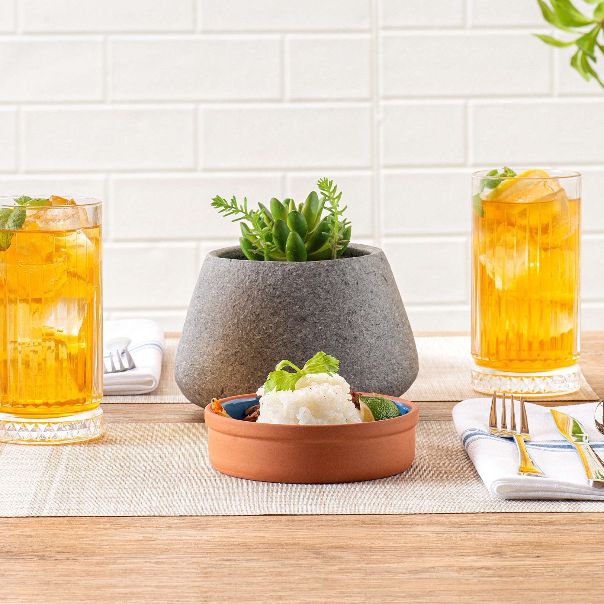 Terra Tek 9 oz Terracotta Cazuela Bowl - Blue Glazed Interior, Oven-Safe, Microwave-Safe - 5'' x 5'' x 1 1/4'' - 10 count box