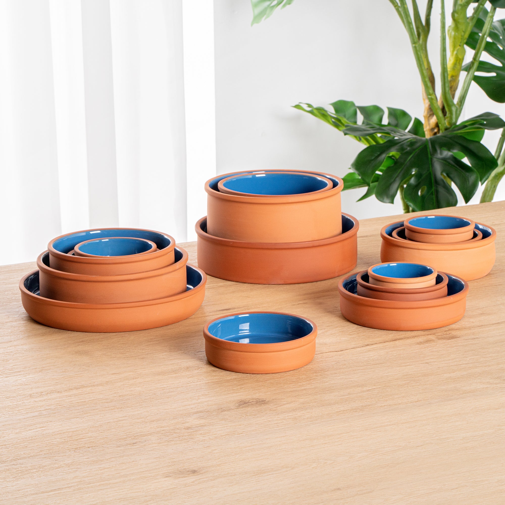 Terra Tek 9 oz Terracotta Cazuela Bowl - Blue Glazed Interior, Oven-Safe, Microwave-Safe - 5'' x 5'' x 1 1/4'' - 10 count box