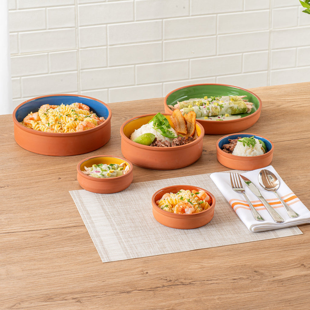 Terra Tek 9 oz Terracotta Cazuela Bowl - Brown Glazed Interior, Oven-Safe, Microwave-Safe - 5'' x 5'' x 1 1/4'' - 2 count box