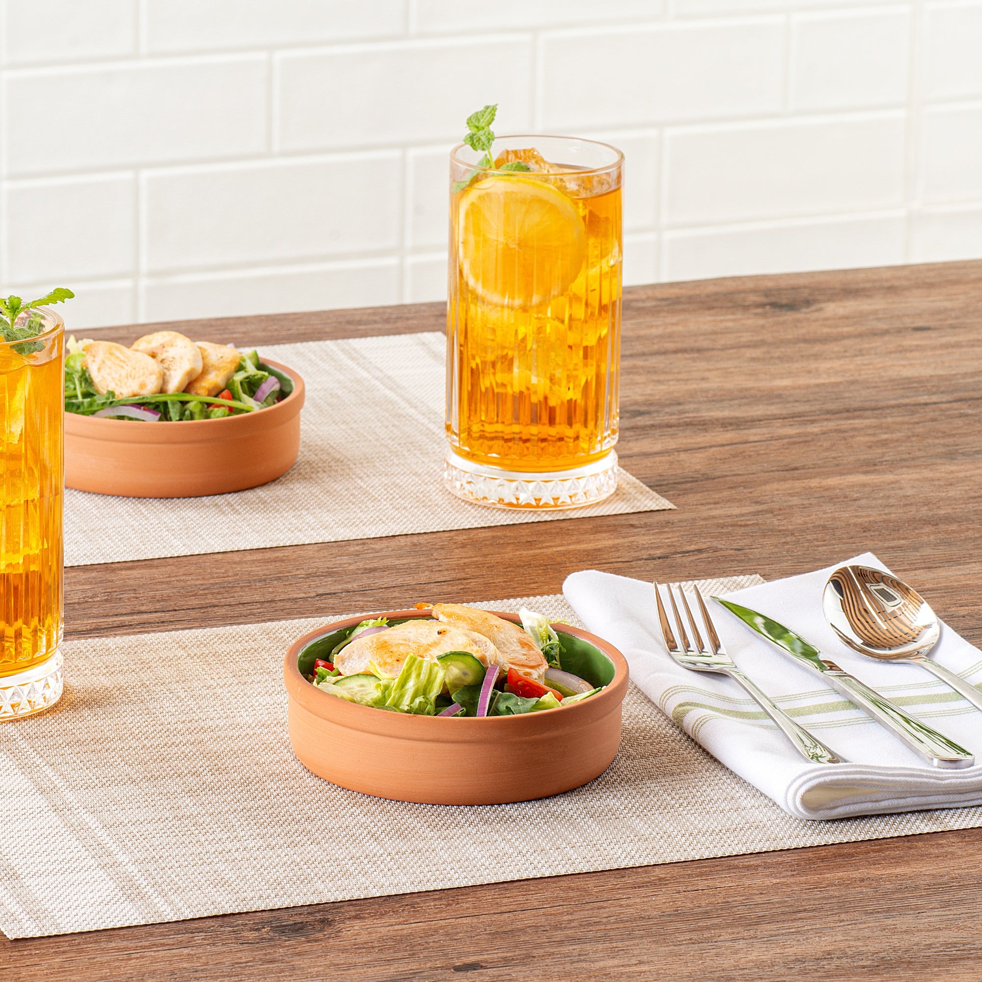 Terra Tek 9 oz Terracotta Cazuela Bowl - Green Glazed Interior, Oven-Safe, Microwave-Safe - 5'' x 5'' x 1 1/4'' - 2 count box