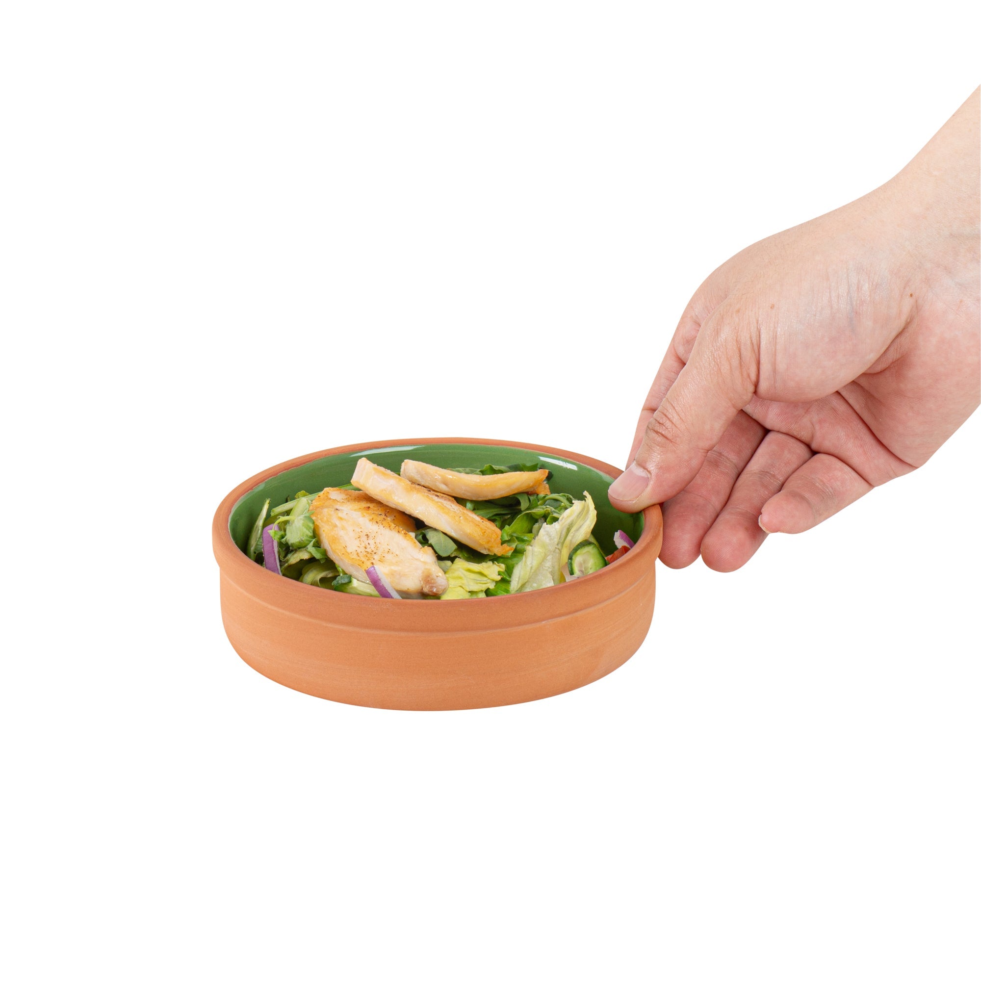 Terra Tek 9 oz Terracotta Cazuela Bowl - Green Glazed Interior, Oven-Safe, Microwave-Safe - 5'' x 5'' x 1 1/4'' - 2 count box