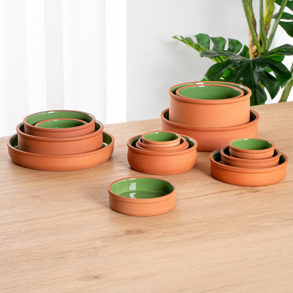 Terra Tek 9 oz Terracotta Cazuela Bowl - Green Glazed Interior, Oven-Safe, Microwave-Safe - 5'' x 5'' x 1 1/4'' - 2 count box
