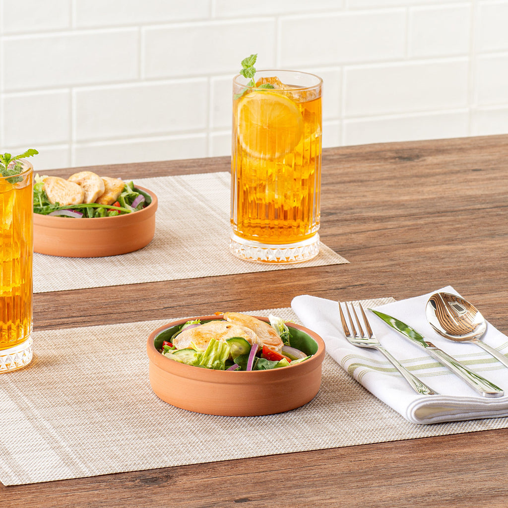 Terra Tek 9 oz Terracotta Cazuela Bowl - Green Glazed Interior, Oven-Safe, Microwave-Safe - 5'' x 5'' x 1 1/4'' - 10 count box