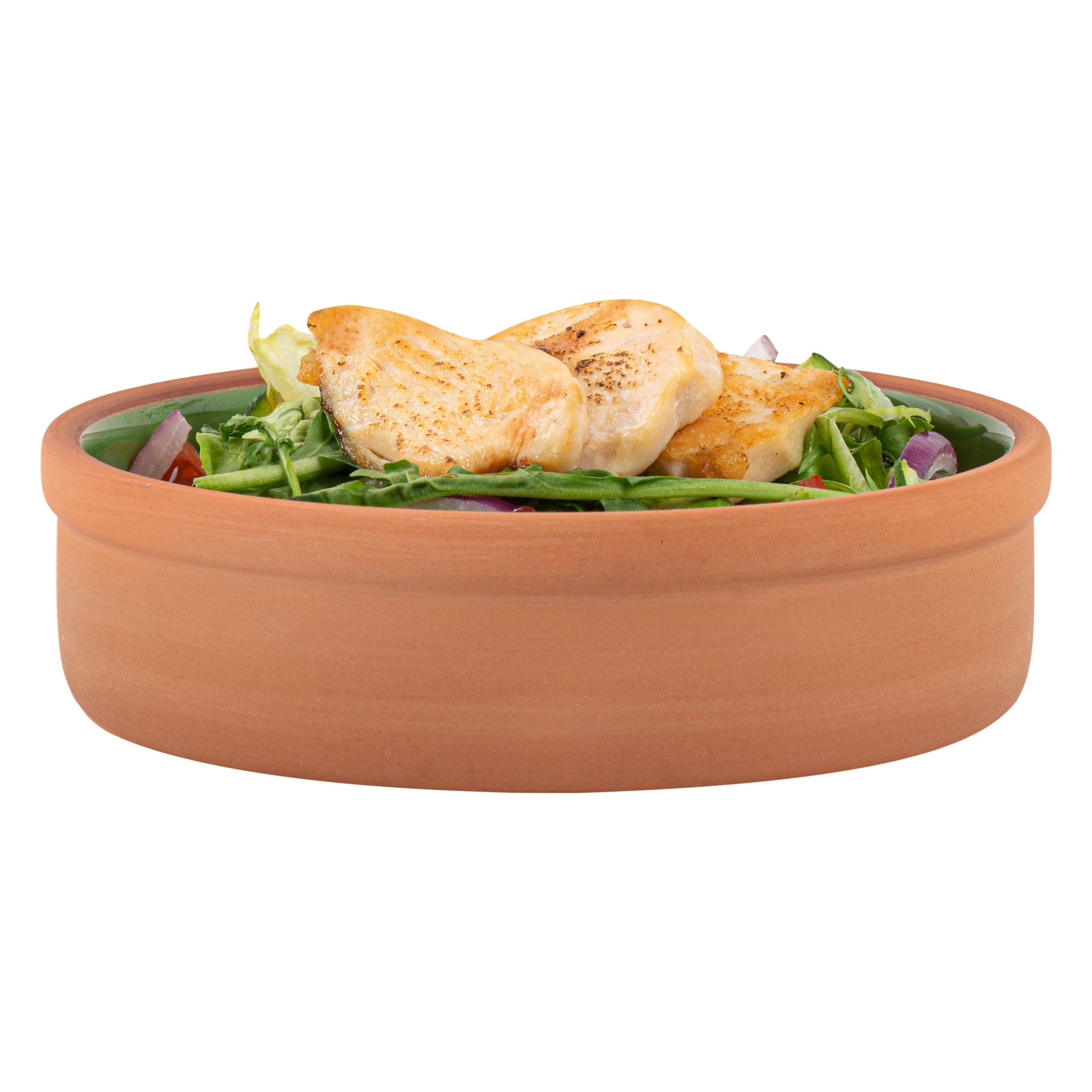 Terra Tek 9 oz Terracotta Cazuela Bowl - Green Glazed Interior, Oven-Safe, Microwave-Safe - 5'' x 5'' x 1 1/4'' - 10 count box