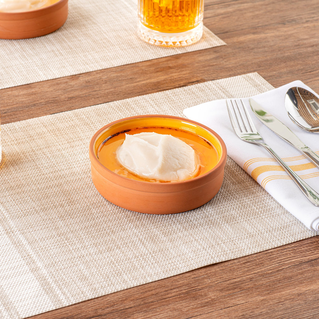 Terra Tek 9 oz Terracotta Cazuela Bowl - Yellow Glazed Interior, Oven-Safe, Microwave-Safe - 5'' x 5'' x 1 1/4'' - 2 count box
