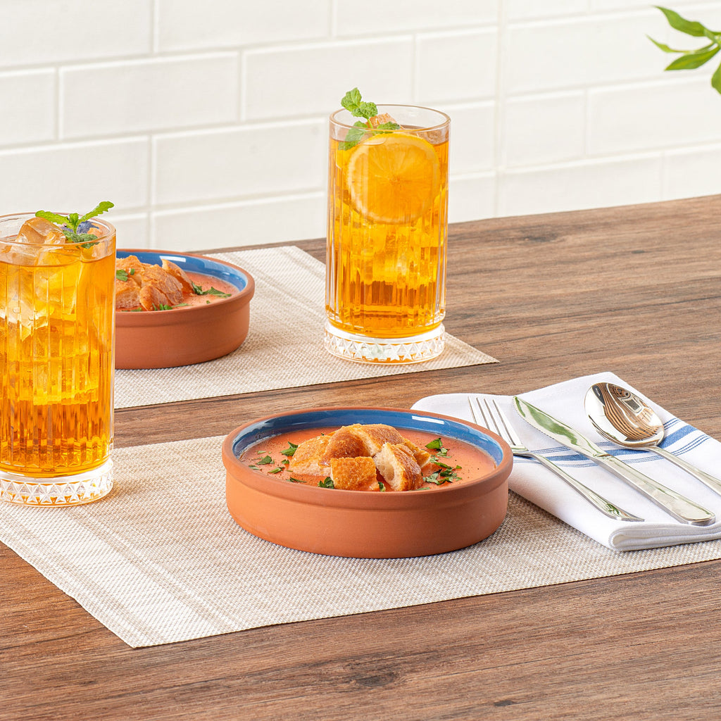Terra Tek 15 oz Terracotta Cazuela Bowl - Blue Glazed Interior, Oven-Safe, Microwave-Safe - 6 1/4" x 6 1/4" x 1 1/2" - 2 count box