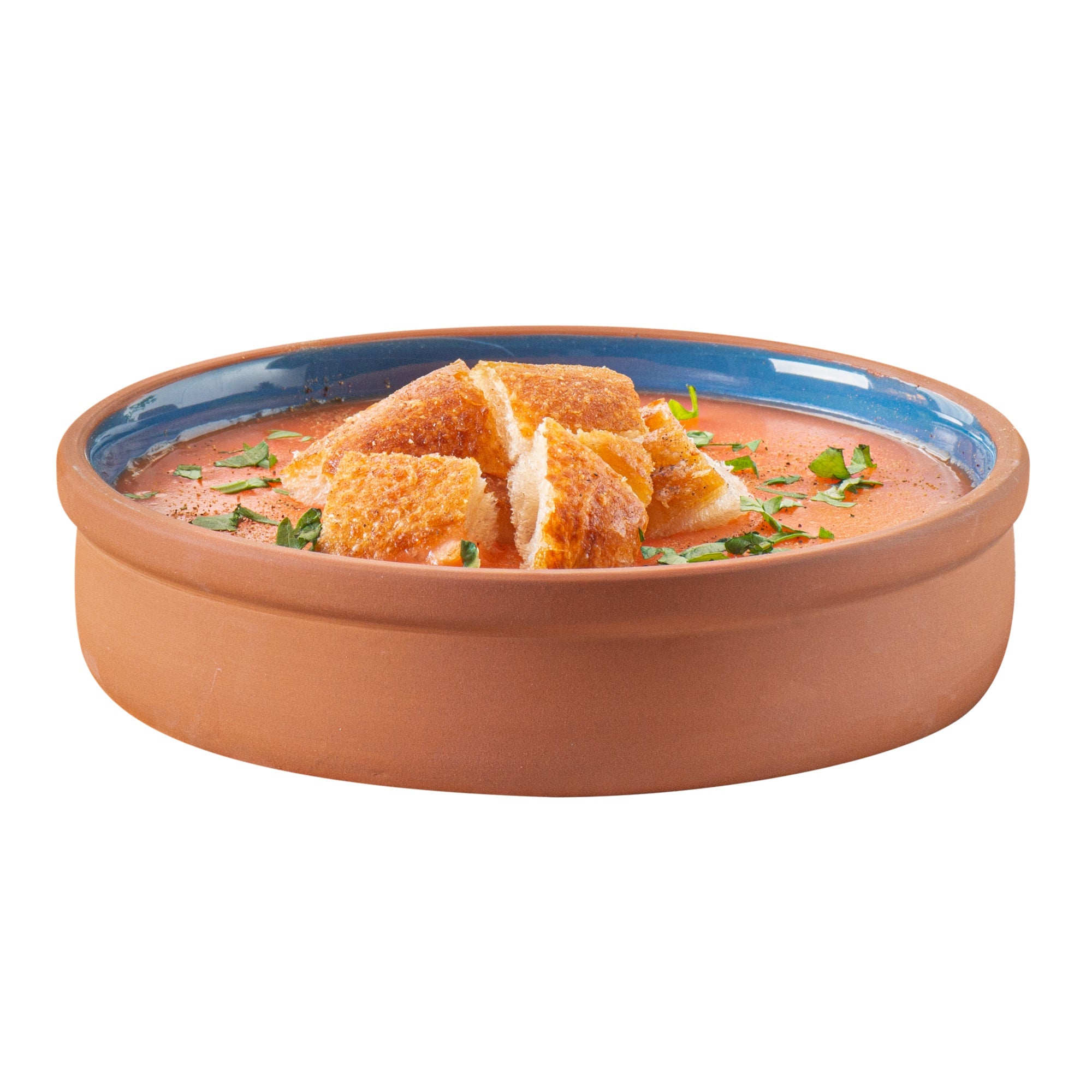 Terra Tek 15 oz Terracotta Cazuela Bowl - Blue Glazed Interior, Oven-Safe, Microwave-Safe - 6 1/4" x 6 1/4" x 1 1/2" - 2 count box
