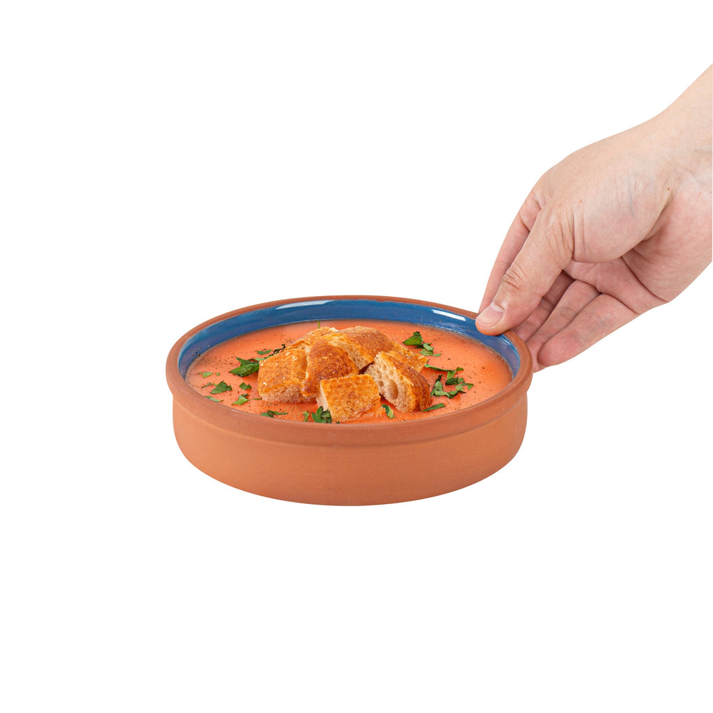 Terra Tek 15 oz Terracotta Cazuela Bowl - Blue Glazed Interior, Oven-Safe, Microwave-Safe - 6 1/4" x 6 1/4" x 1 1/2" - 2 count box