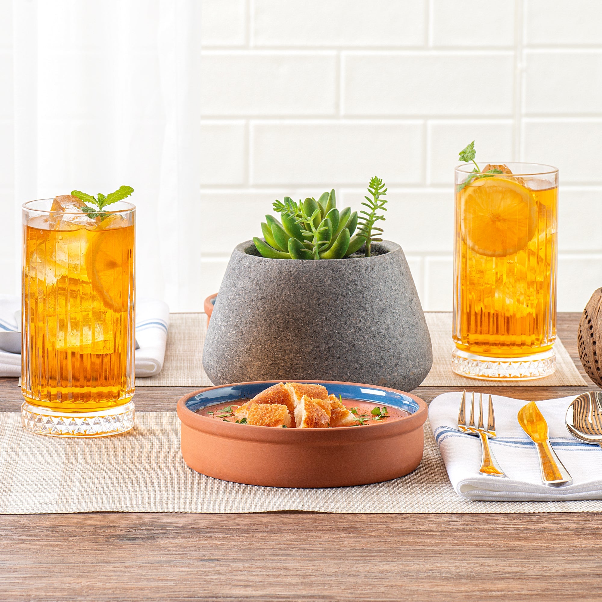 Terra Tek 15 oz Terracotta Cazuela Bowl - Blue Glazed Interior, Oven-Safe, Microwave-Safe - 6 1/4" x 6 1/4" x 1 1/2" - 2 count box