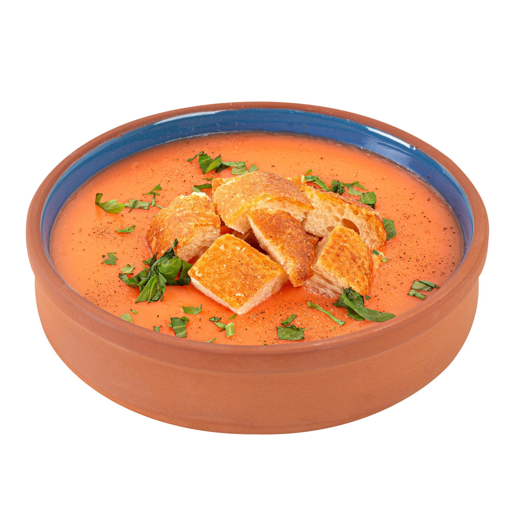 Terra Tek 15 oz Terracotta Cazuela Bowl - Blue Glazed Interior, Oven-Safe, Microwave-Safe - 6 1/4" x 6 1/4" x 1 1/2" - 10 count box