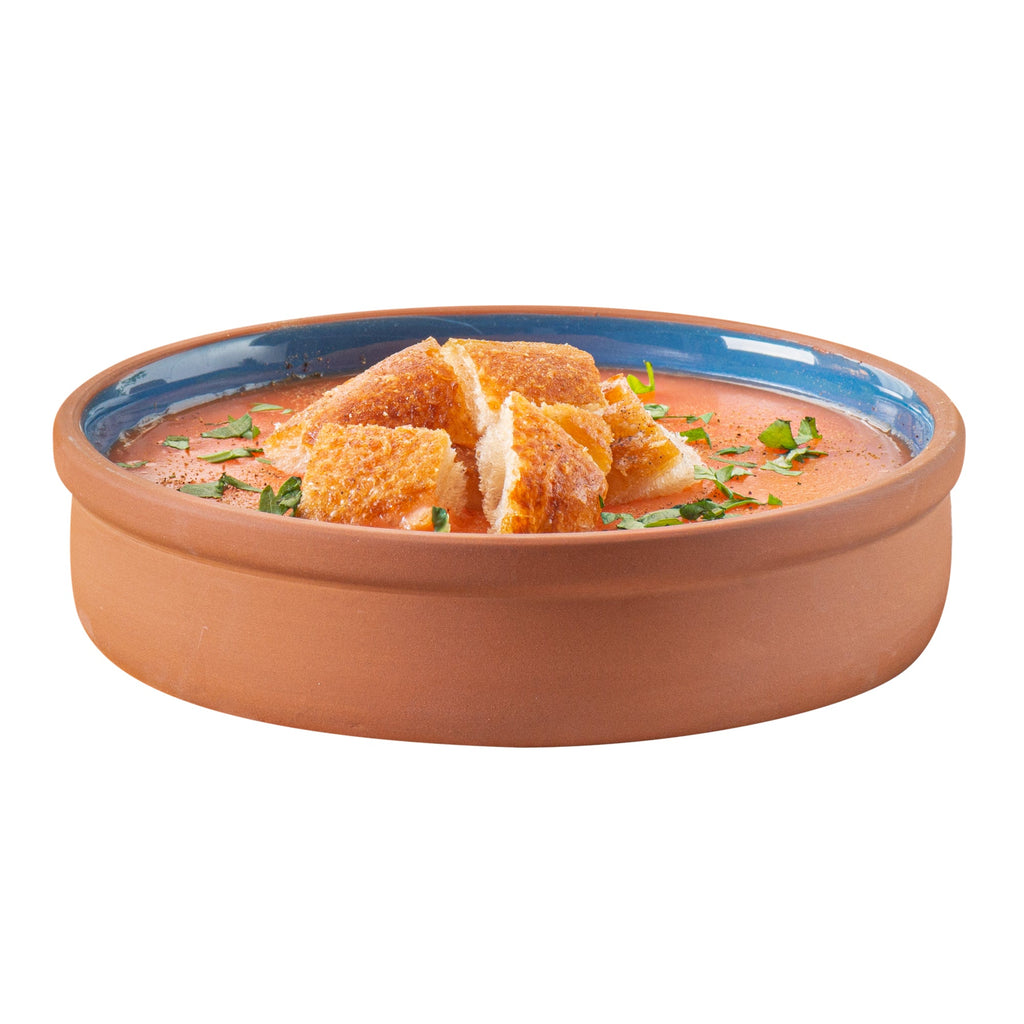 Terra Tek 15 oz Terracotta Cazuela Bowl - Blue Glazed Interior, Oven-Safe, Microwave-Safe - 6 1/4" x 6 1/4" x 1 1/2" - 10 count box
