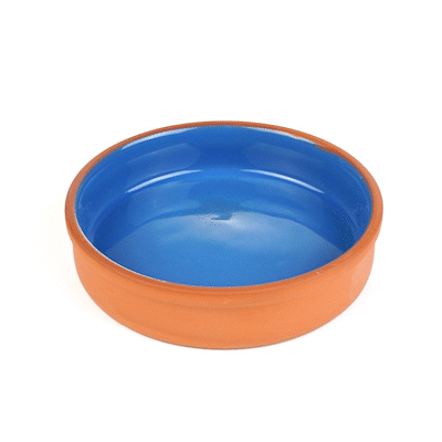 Terra Tek 15 oz Terracotta Cazuela Bowl - Blue Glazed Interior, Oven-Safe, Microwave-Safe - 6 1/4" x 6 1/4" x 1 1/2" - 10 count box