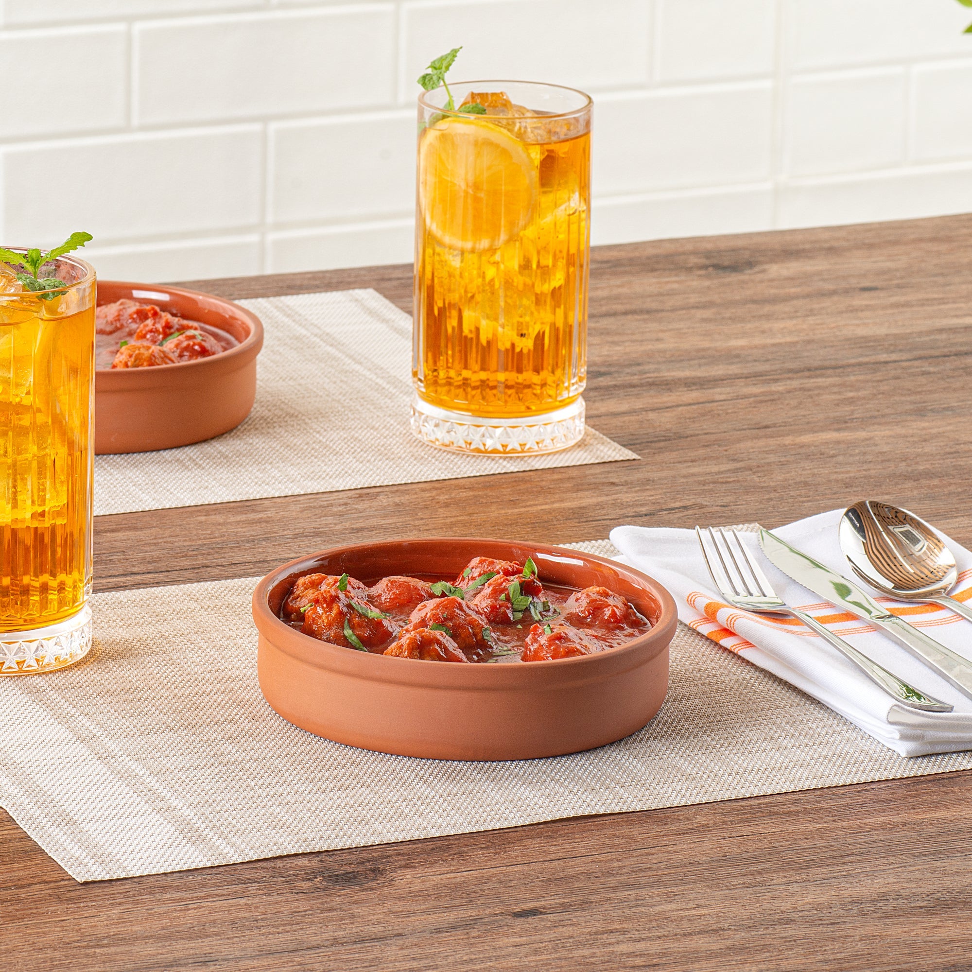 Terra Tek 15 oz Terracotta Cazuela Bowl - Brown Glazed Interior, Oven-Safe, Microwave-Safe - 6 1/4" x 6 1/4" x 1 1/2" - 2 count box