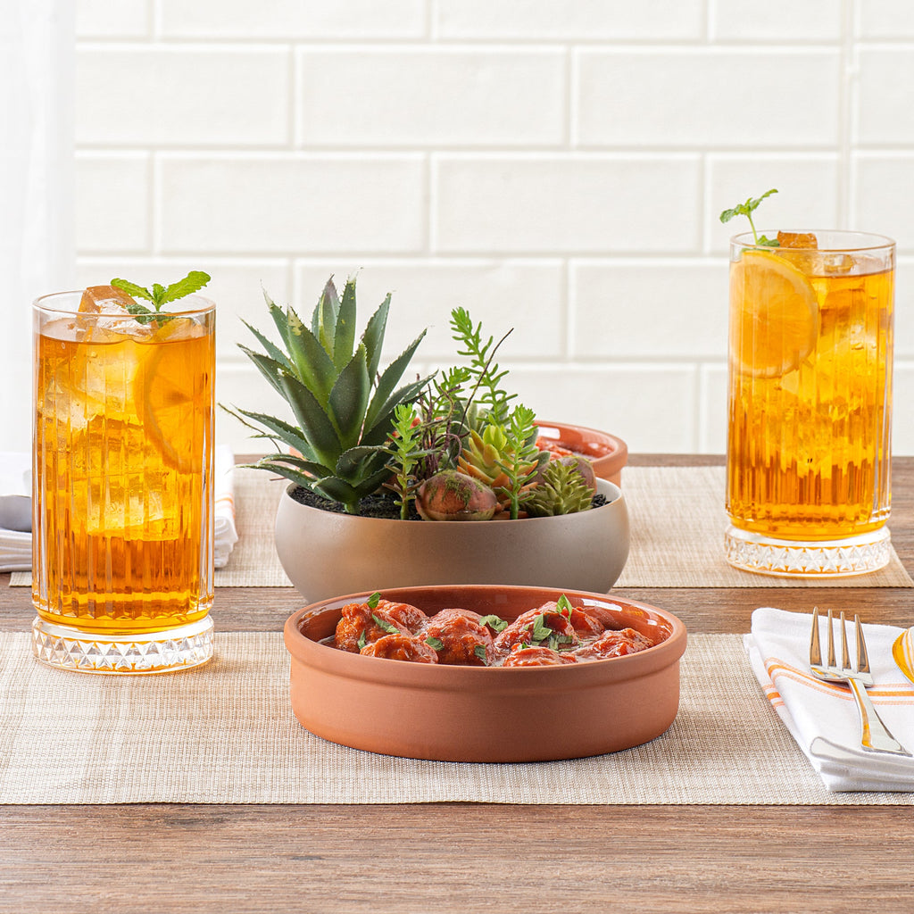 Terra Tek 15 oz Terracotta Cazuela Bowl - Brown Glazed Interior, Oven-Safe, Microwave-Safe - 6 1/4" x 6 1/4" x 1 1/2" - 2 count box