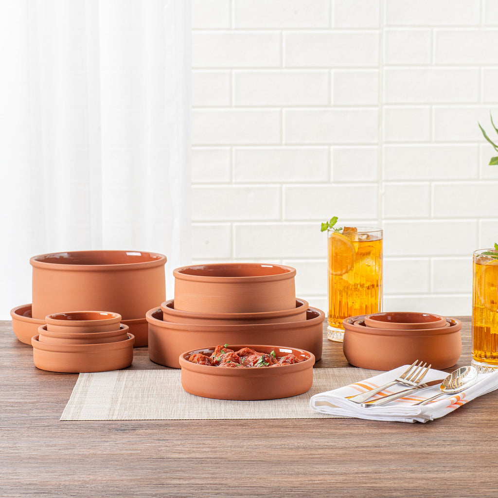 Terra Tek 15 oz Terracotta Cazuela Bowl - Brown Glazed Interior, Oven-Safe, Microwave-Safe - 6 1/4" x 6 1/4" x 1 1/2" - 2 count box