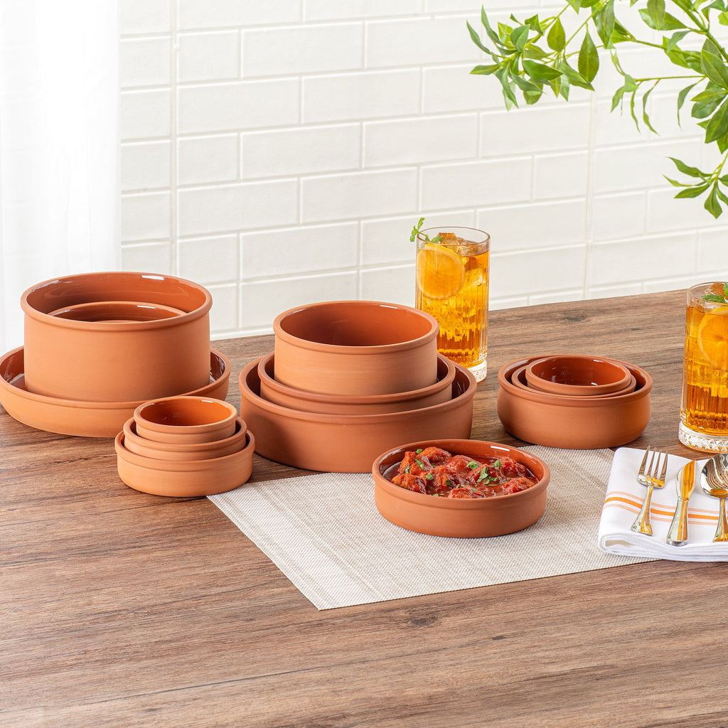 Terra Tek 15 oz Terracotta Cazuela Bowl - Brown Glazed Interior, Oven-Safe, Microwave-Safe - 6 1/4" x 6 1/4" x 1 1/2" - 2 count box