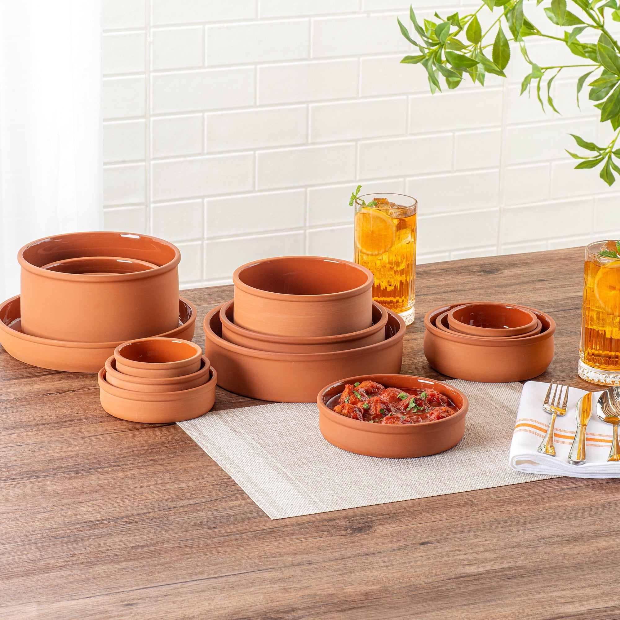 Terra Tek 15 oz Terracotta Cazuela Bowl - Brown Glazed Interior, Oven-Safe, Microwave-Safe - 6 1/4" x 6 1/4" x 1 1/2" - 2 count box