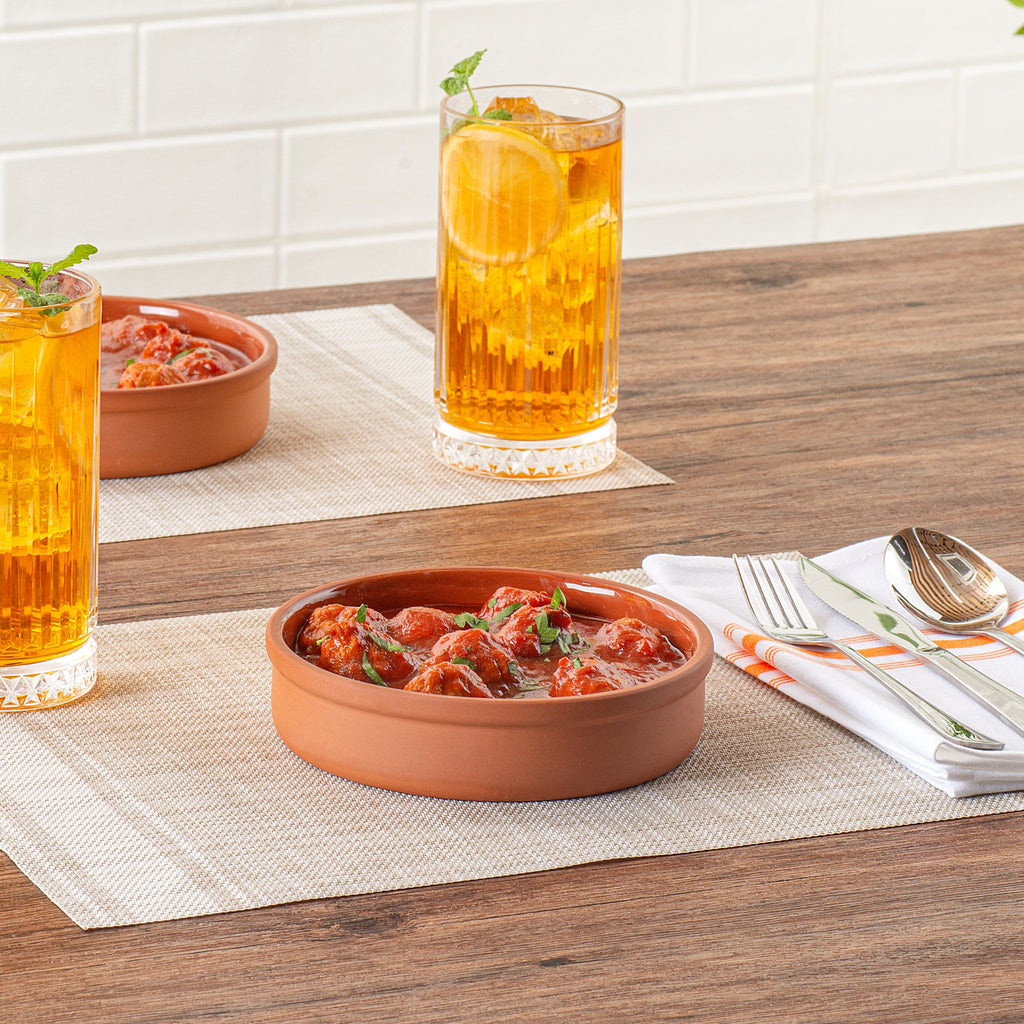 Terra Tek 15 oz Terracotta Cazuela Bowl - Brown Glazed Interior, Oven-Safe, Microwave-Safe - 6 1/4" x 6 1/4" x 1 1/2" - 10 count box