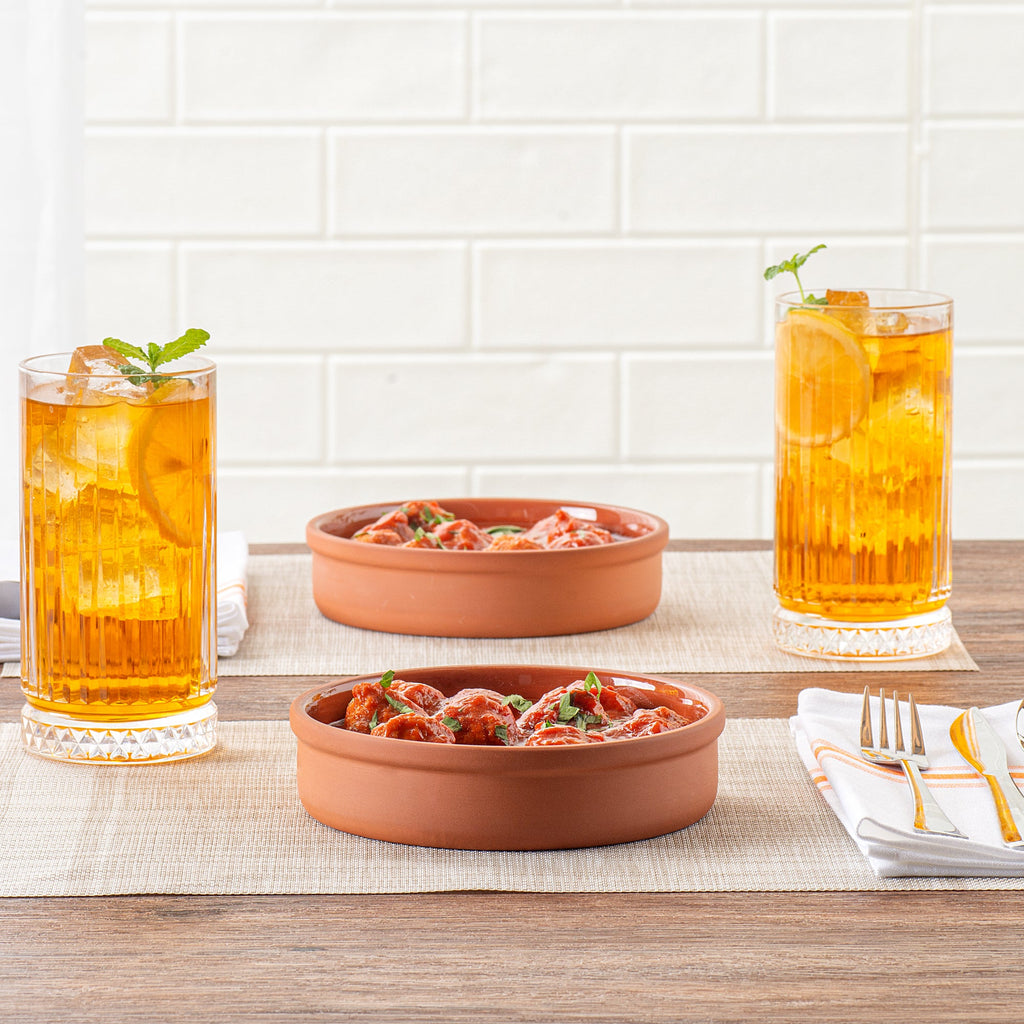 Terra Tek 15 oz Terracotta Cazuela Bowl - Brown Glazed Interior, Oven-Safe, Microwave-Safe - 6 1/4" x 6 1/4" x 1 1/2" - 10 count box
