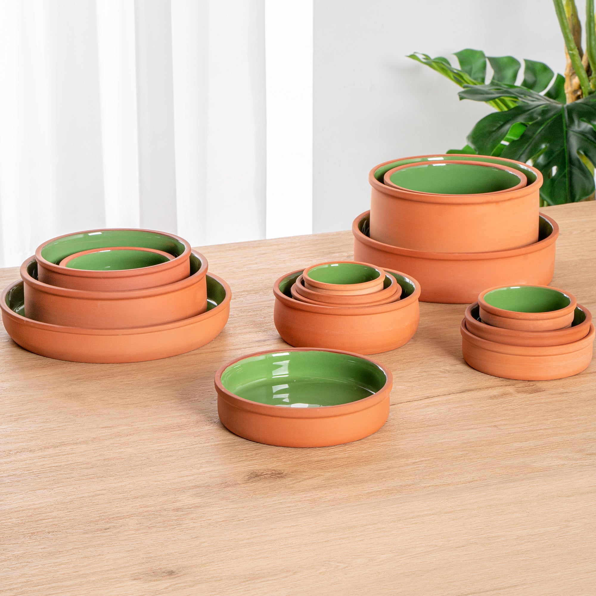 Terra Tek 15 oz Terracotta Cazuela Bowl - Green Glazed Interior, Oven-Safe, Microwave-Safe - 6 1/4" x 6 1/4" x 1 1/2" - 2 count box