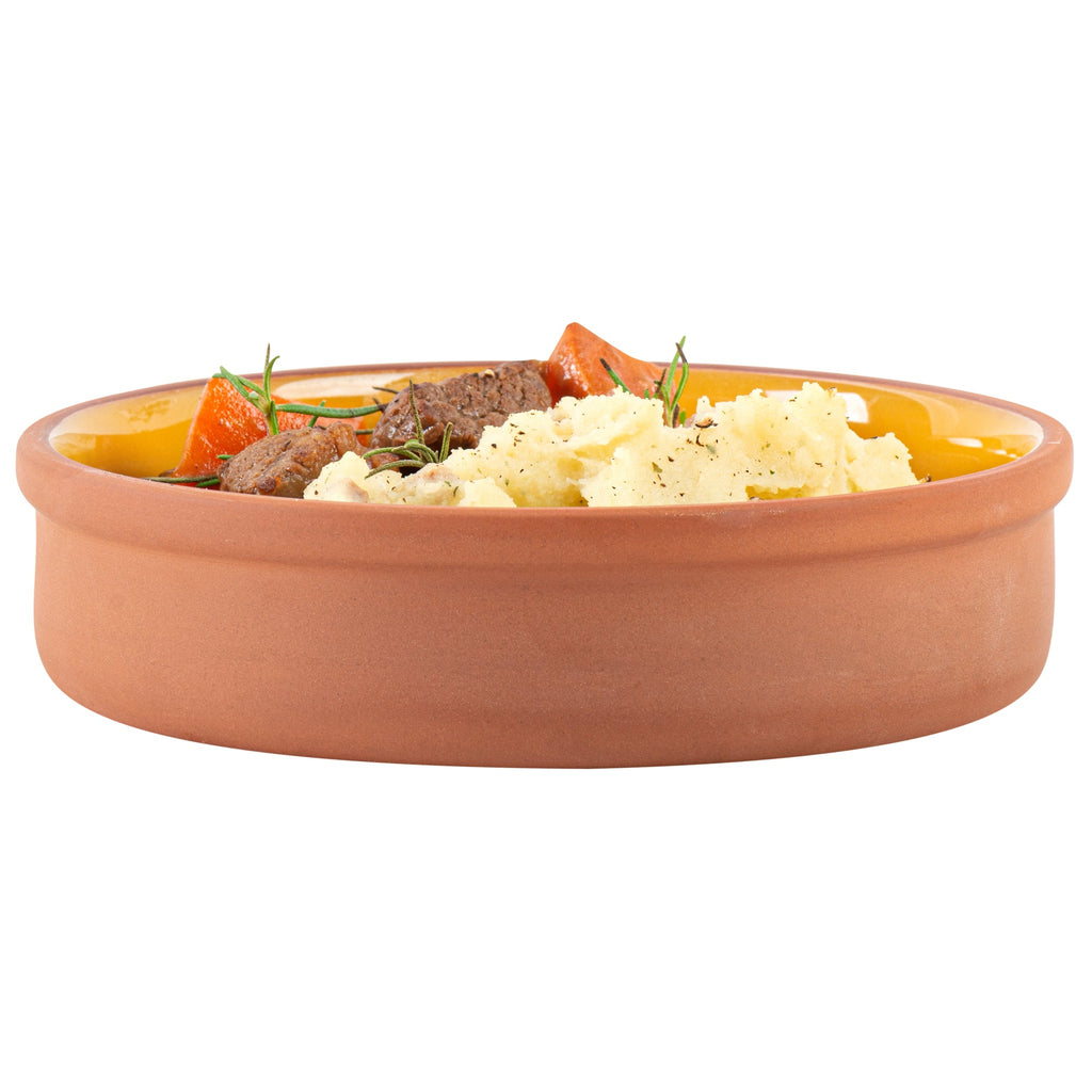 Terra Tek 15 oz Terracotta Cazuela Bowl - Yellow Glazed Interior, Oven-Safe, Microwave-Safe - 6 1/4" x 6 1/4" x 1 1/2" - 2 count box