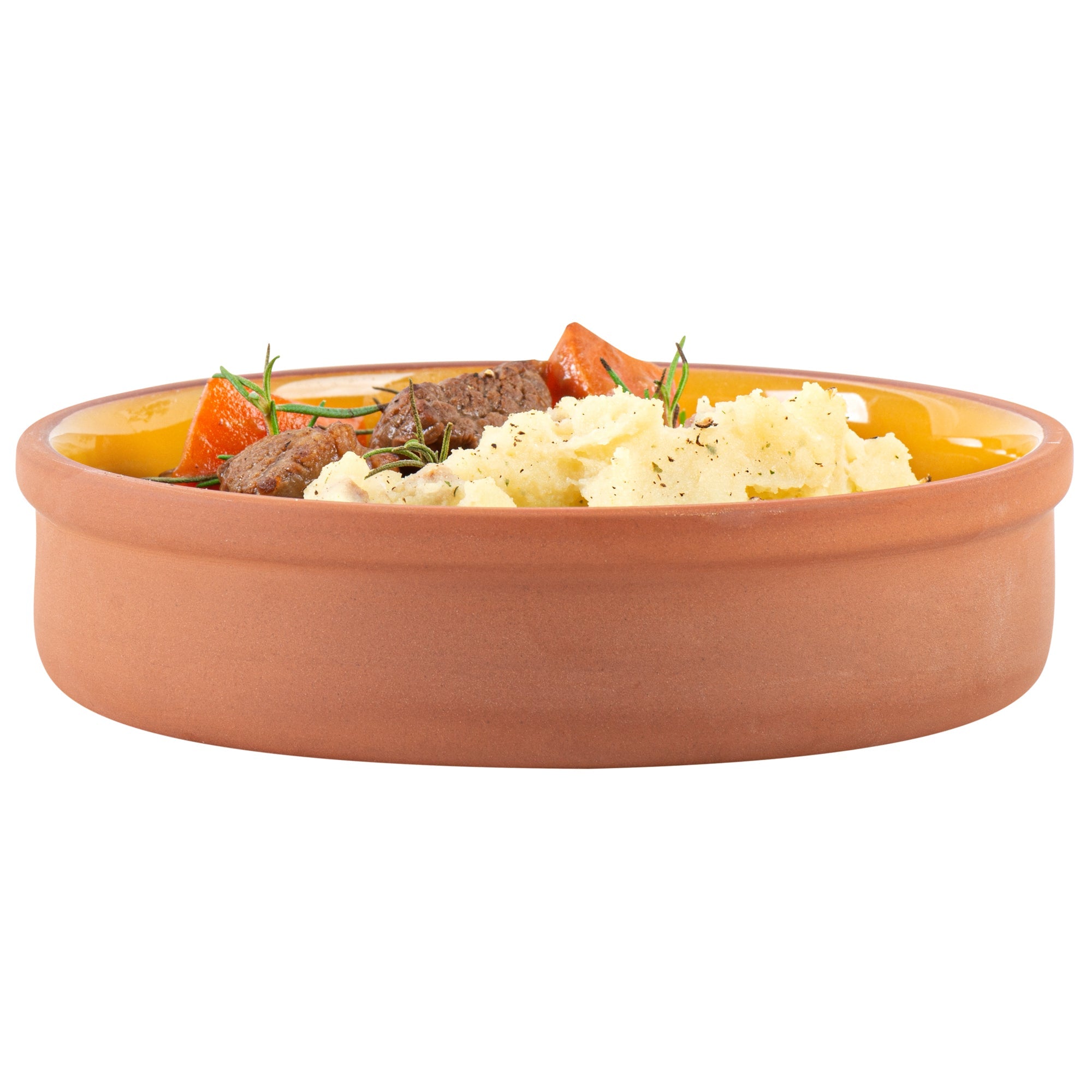 Terra Tek 15 oz Terracotta Cazuela Bowl - Yellow Glazed Interior, Oven-Safe, Microwave-Safe - 6 1/4" x 6 1/4" x 1 1/2" - 2 count box