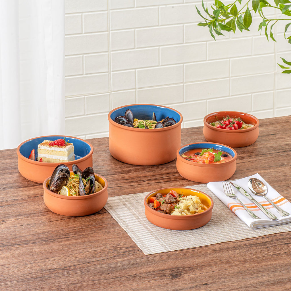 Terra Tek 15 oz Terracotta Cazuela Bowl - Yellow Glazed Interior, Oven-Safe, Microwave-Safe - 6 1/4" x 6 1/4" x 1 1/2" - 2 count box