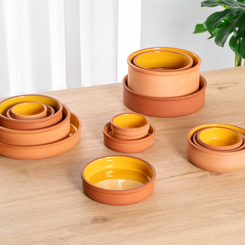 Terra Tek 15 oz Terracotta Cazuela Bowl - Yellow Glazed Interior, Oven-Safe, Microwave-Safe - 6 1/4" x 6 1/4" x 1 1/2" - 2 count box