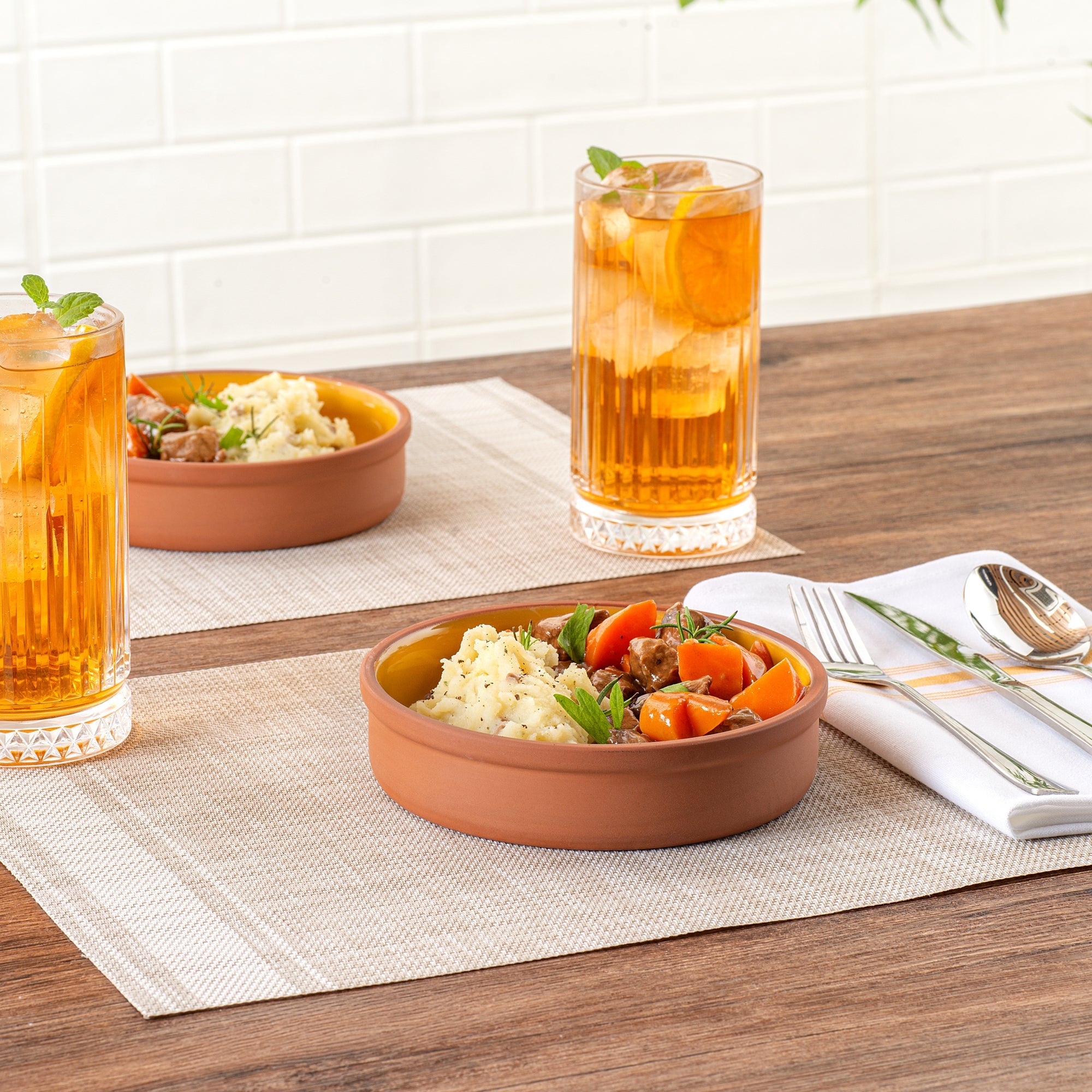 Terra Tek 15 oz Terracotta Cazuela Bowl - Yellow Glazed Interior, Oven-Safe, Microwave-Safe - 6 1/4" x 6 1/4" x 1 1/2" - 10 count box