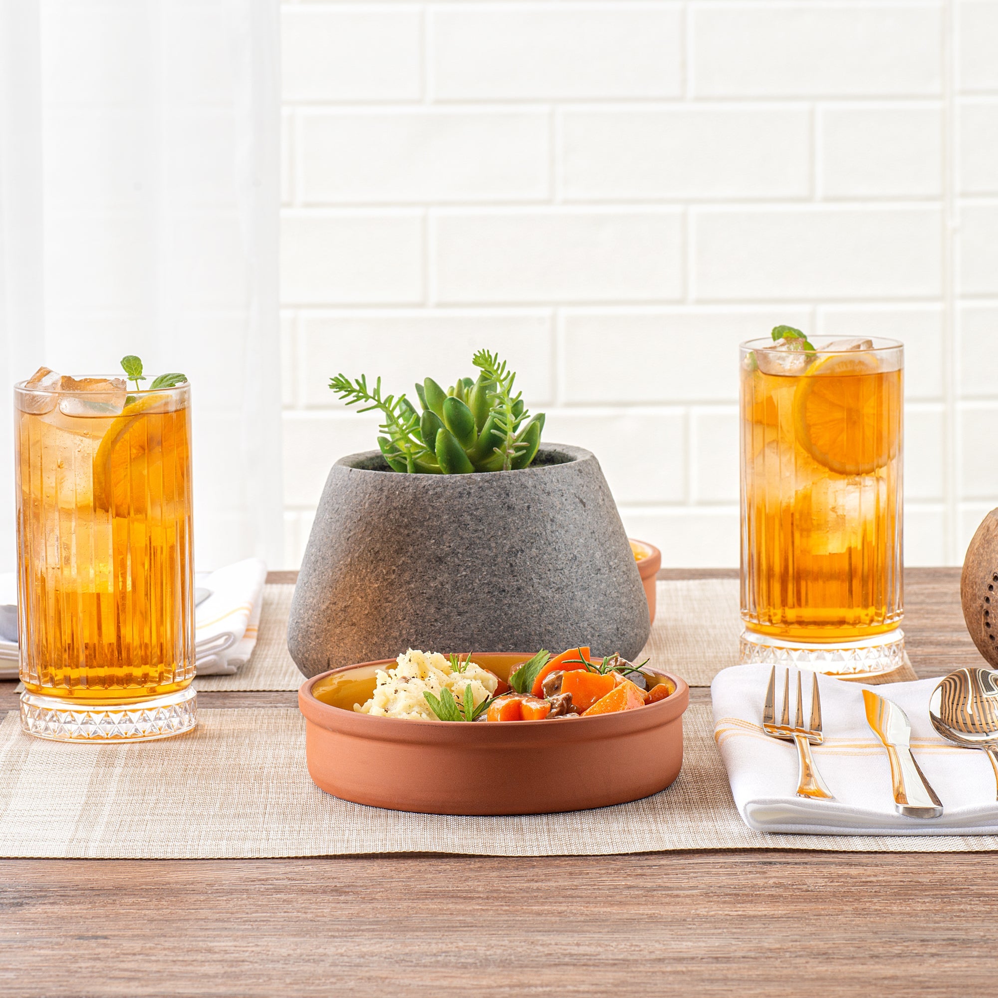 Terra Tek 15 oz Terracotta Cazuela Bowl - Yellow Glazed Interior, Oven-Safe, Microwave-Safe - 6 1/4" x 6 1/4" x 1 1/2" - 10 count box