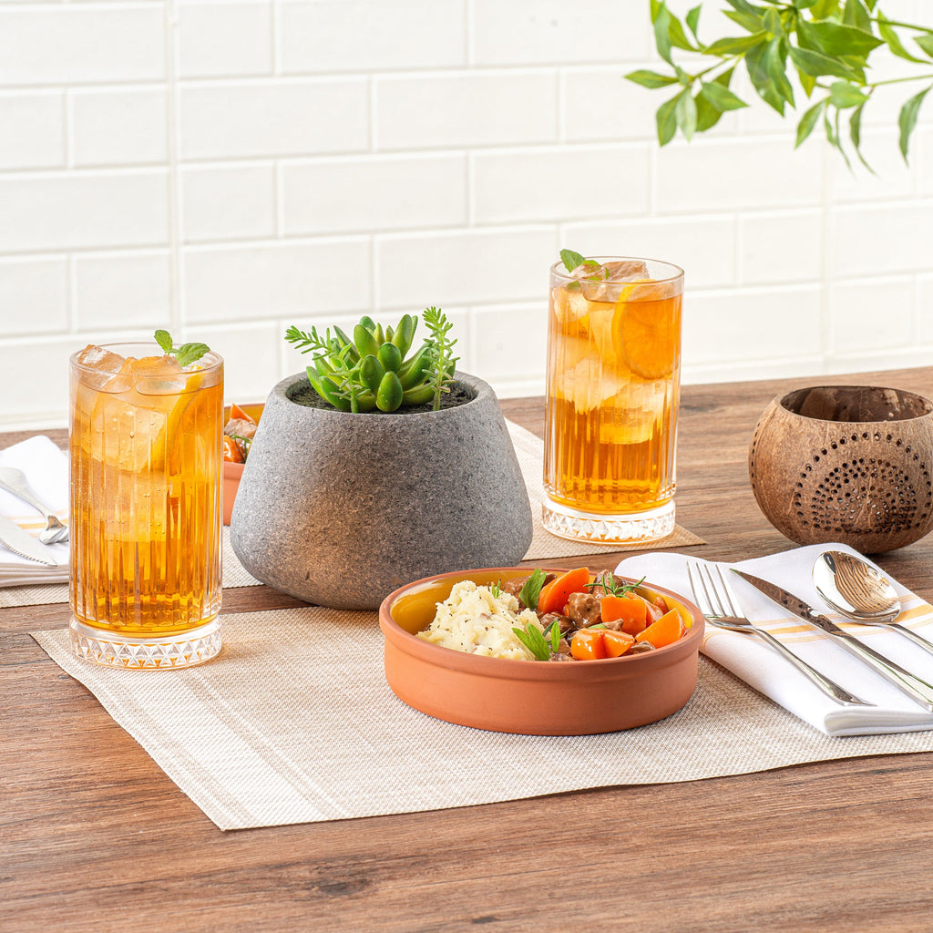 Terra Tek 15 oz Terracotta Cazuela Bowl - Yellow Glazed Interior, Oven-Safe, Microwave-Safe - 6 1/4" x 6 1/4" x 1 1/2" - 10 count box