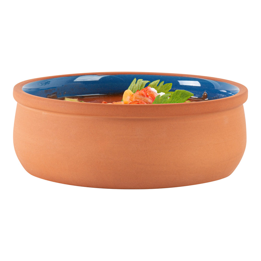 Terra Tek 17 oz Terracotta Cazuela Bowl - Blue Glazed Interior, Oven-Safe, Microwave-Safe - 5 3/4" x 5 3/4" x 2" - 10 count box