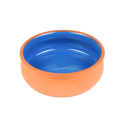 Terra Tek 17 oz Terracotta Cazuela Bowl - Blue Glazed Interior, Oven-Safe, Microwave-Safe - 5 3/4" x 5 3/4" x 2" - 10 count box