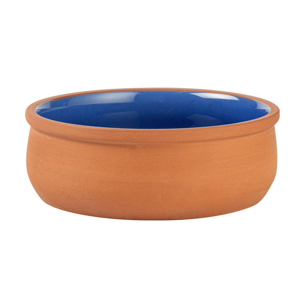 Terra Tek 17 oz Terracotta Cazuela Bowl - Blue Glazed Interior, Oven-Safe, Microwave-Safe - 5 3/4" x 5 3/4" x 2" - 10 count box